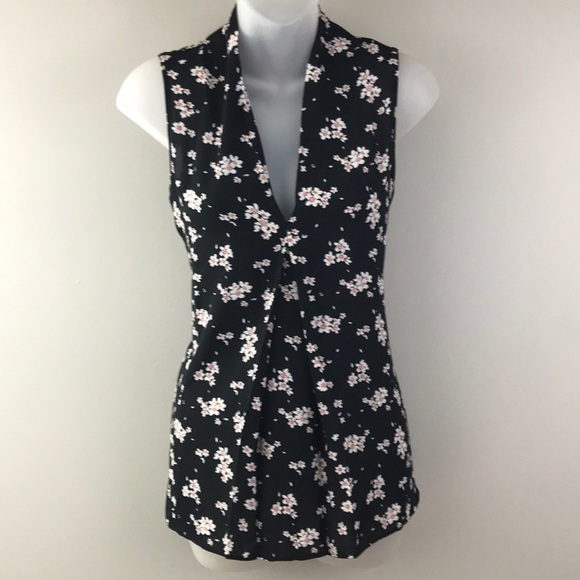 LOFT Tops - 3/$45 LOFT Black Floral Sleeveless Pleated Blouse